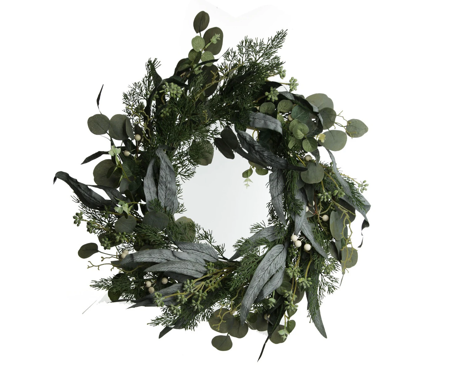 Native Eucalyptus Leaf Christmas Wreath with White Berries