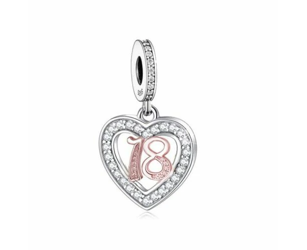 S925 Silver & Rose Gold 18th Birthday Open Heart Charm by YOUnique Designs Pandora Compatible