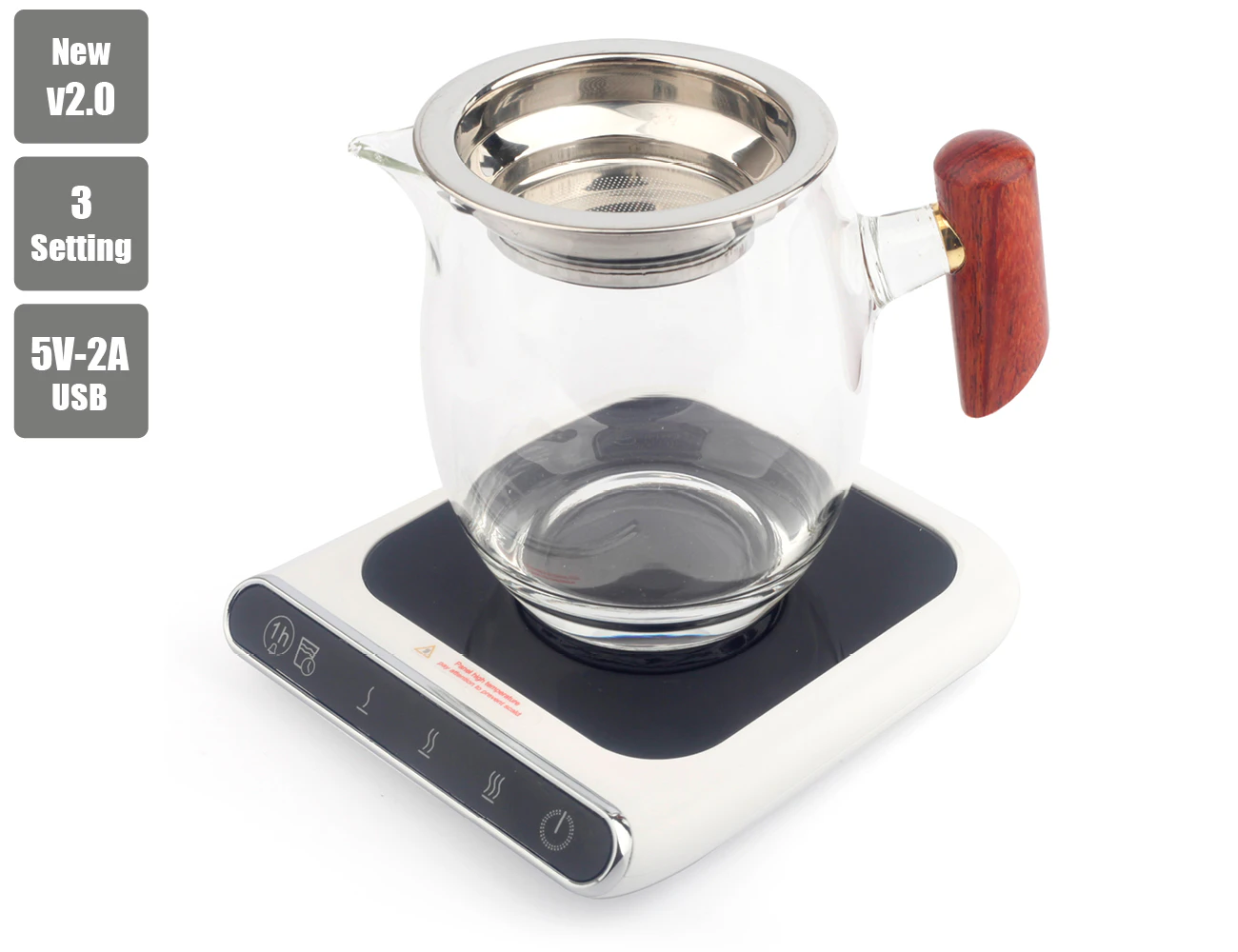 Smart USB Mug Coaster Glass Cup Warmer Heating Pad Plate With Glass Tea Pitcher B