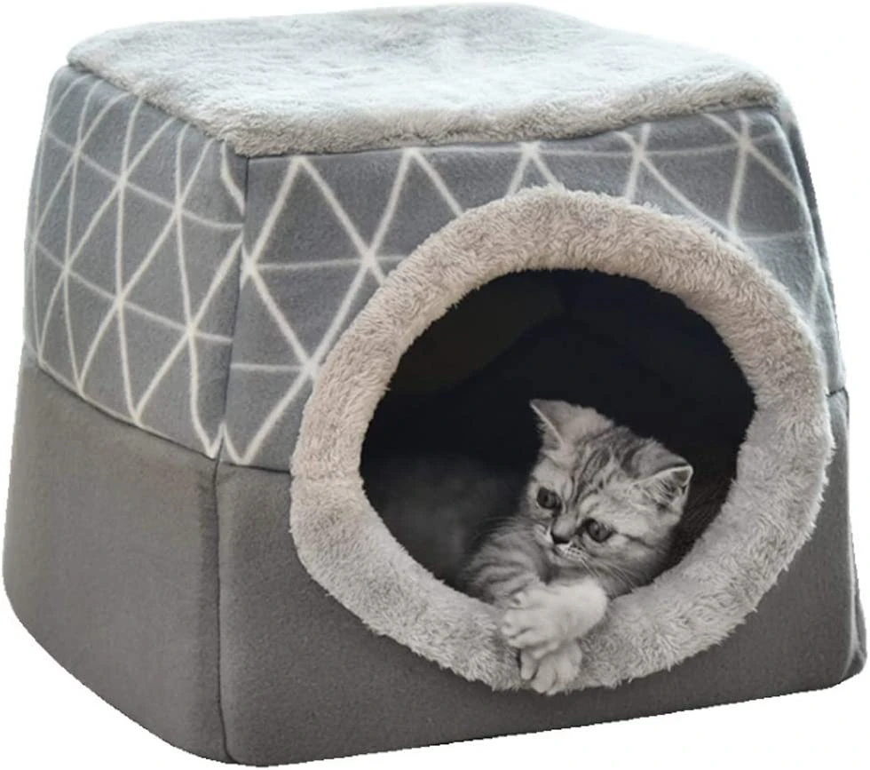 Pet bed Cat bed Cat sofa Cat cave with super soft fluffy inner pillow Warm soft sleeping bed Non-slip breathable cat house washable L