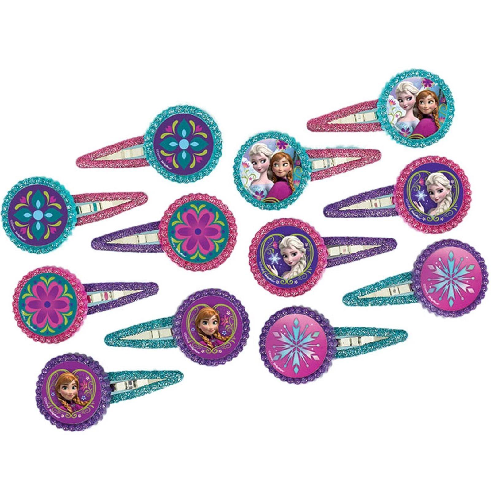 Frozen Glitter Hairclips Anna Elsa 12 Pack