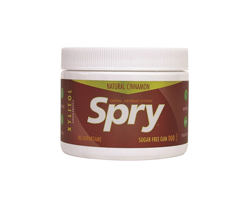 Spry Xylitol Sweetened SugarFree Chewing Gum Cinnamon Tub x 100 Pieces