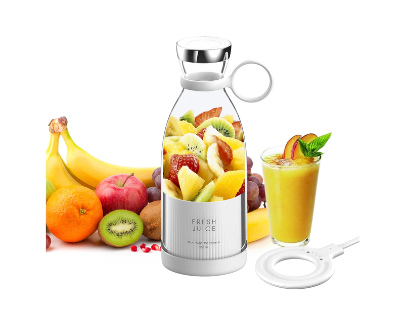 Portable Mini Fast Blender 350ml Juicer Cup with Wireless Charging 4 Blades for Smoothie Milkshake Juice Baby Food White