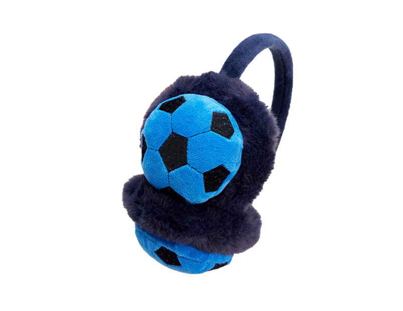 Children winter warm soft plush earmuffs Boys and girls outdoor football earmuffs - Sapphire