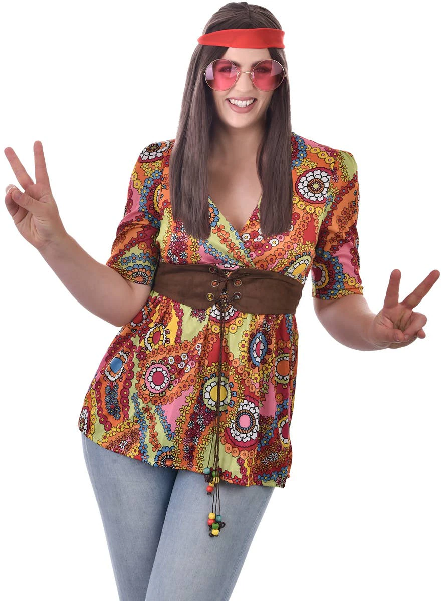 70s Flower Power Hippie Womens Costume Shirt - Genuine Tom Foolery - New