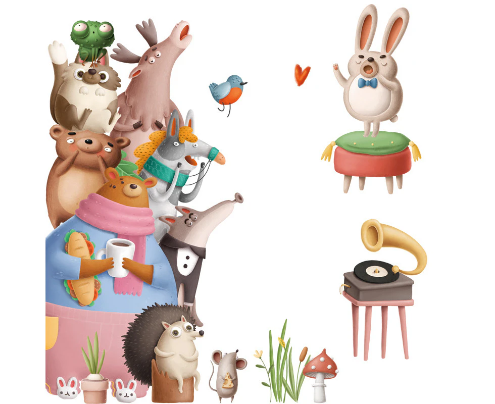 Cartoon Animal Kindergarten Wall Stickers Decals (Size:119cm x 45cm)