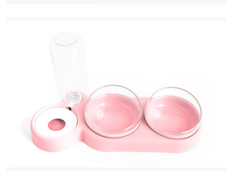 Dog Cat Bowls Automatic Pet Feeder Double Food Bowl with Automatic Water Bottle Bowl Detachable Small and Medium Dogs and Cats Use-PINK