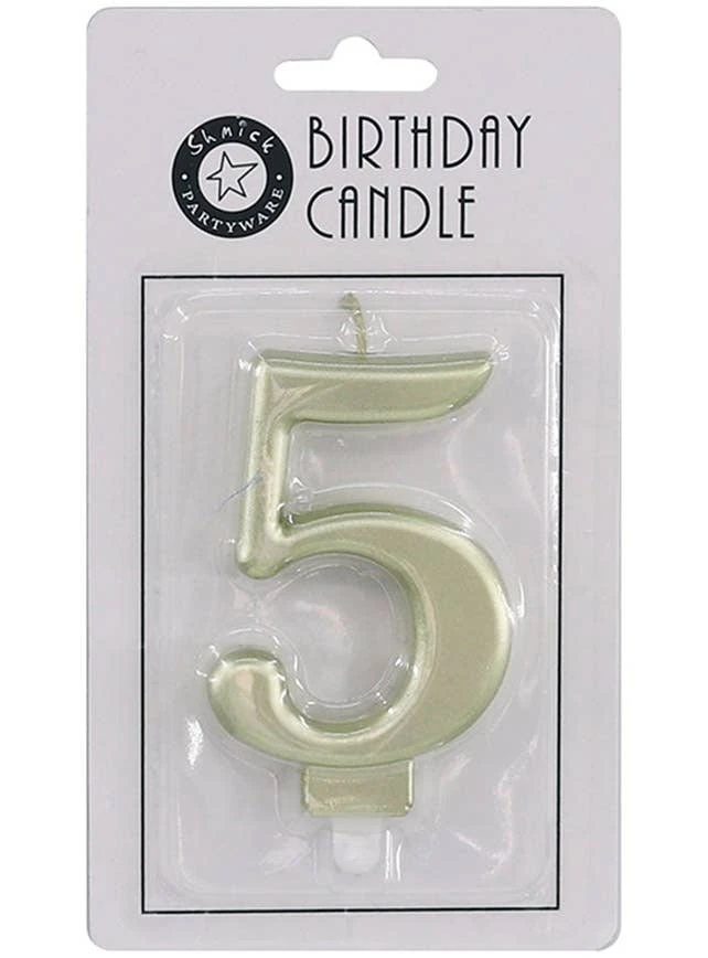 Gold 9cm Number 5 Birthday Candle - New