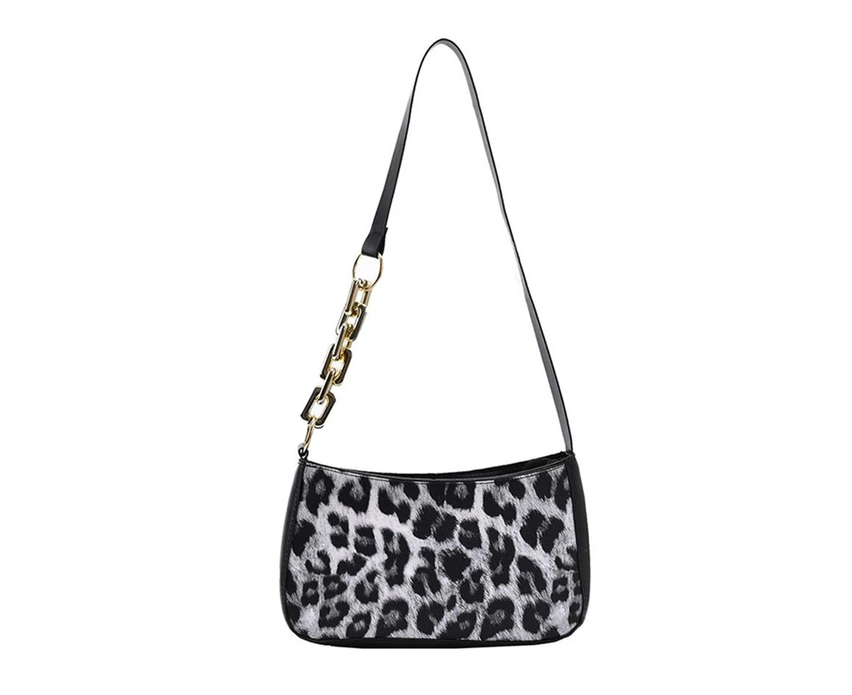 Fashion Animal Pattern Women Handbags Portable Zebra Leopard Print Casual PU Leather Shoulder Underarm Bag (black)