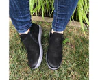 Women Casual Warm Anti-skid Round Toe Side Zipper Wedge Walking Shoes Sneakers-Black - Black