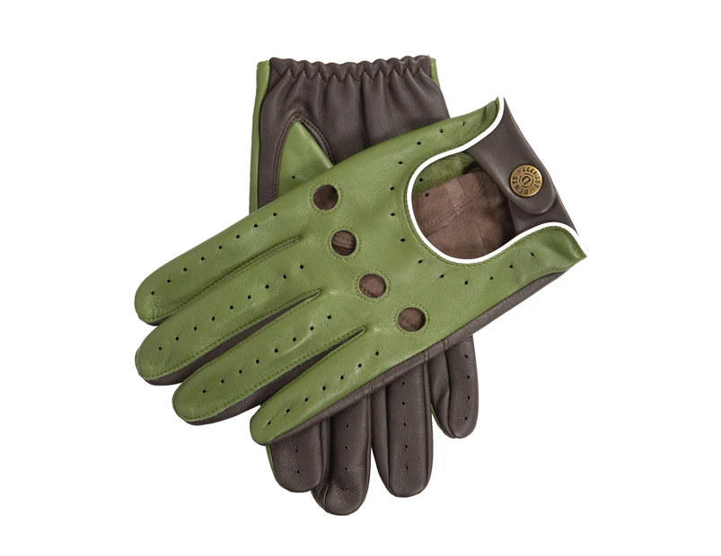 Dents Men's Touchscreen Three Colour Leather Driving Gloves - Lincoln Green/Brown/White