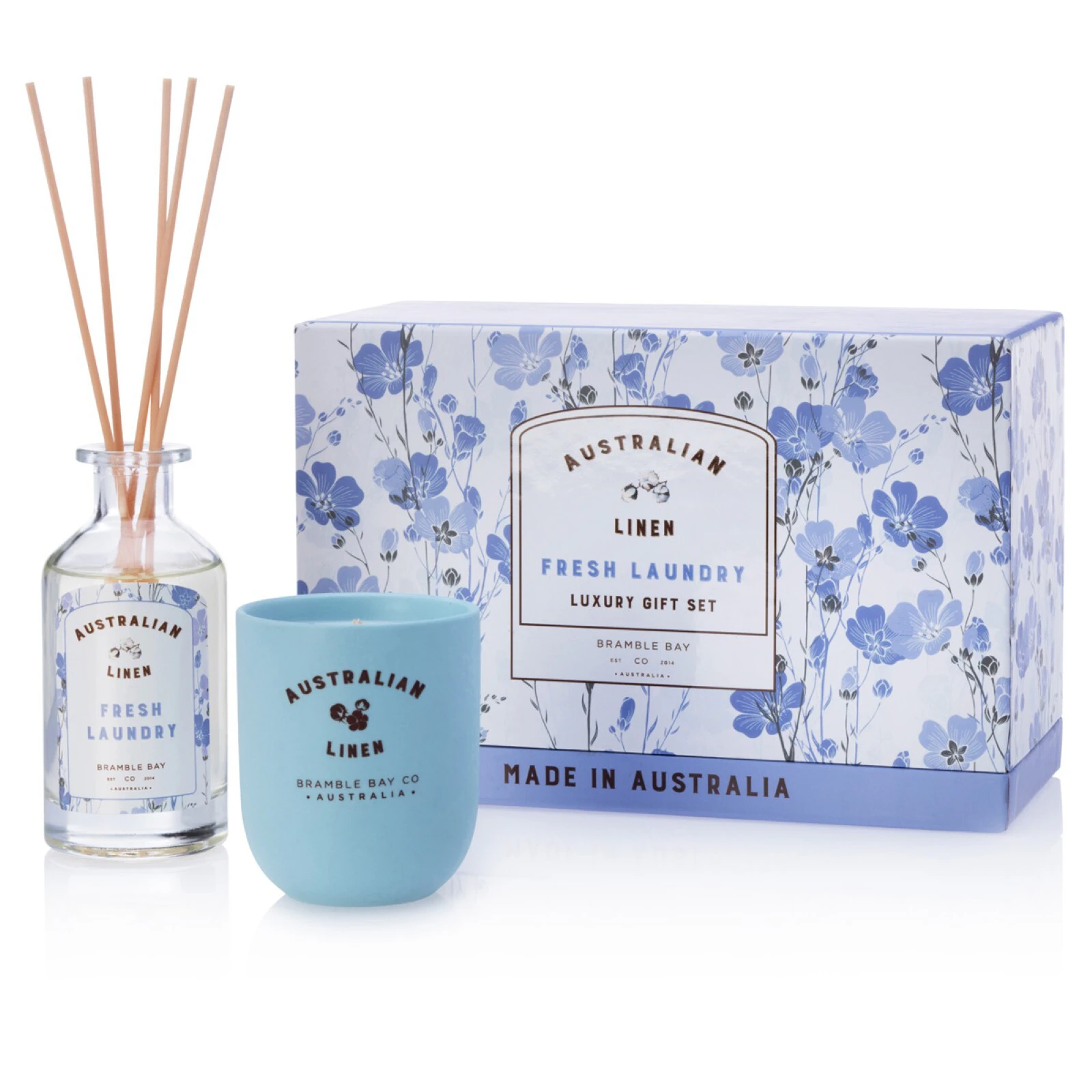 Bramble Bay Australian Linen Fresh Laundry Candle & Diffuser Gift Box Set