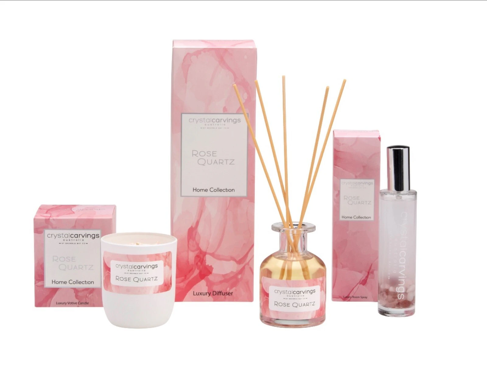 Bramble Bay Crystal Infusions Diffuser Candle Room Spray Gift Set - Rose Quartz