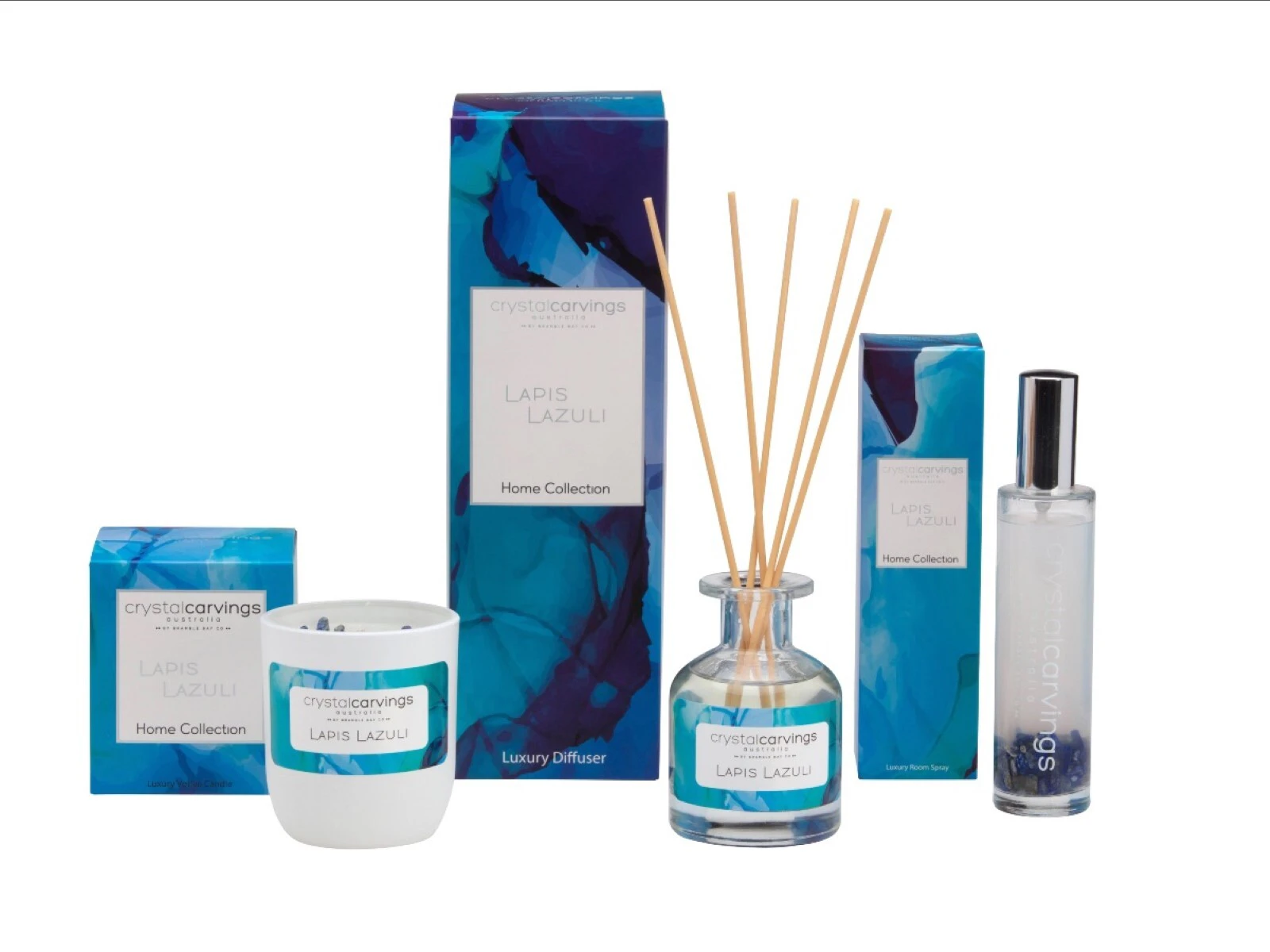 Bramble Bay Crystal Infusions Diffuser Candle Room Spray Gift Set - Lapis Lazuli