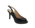 Ladies No Shoes Tippy Patent Peep Toe Slingback Stiletto High Heel Size 6-10 - Black