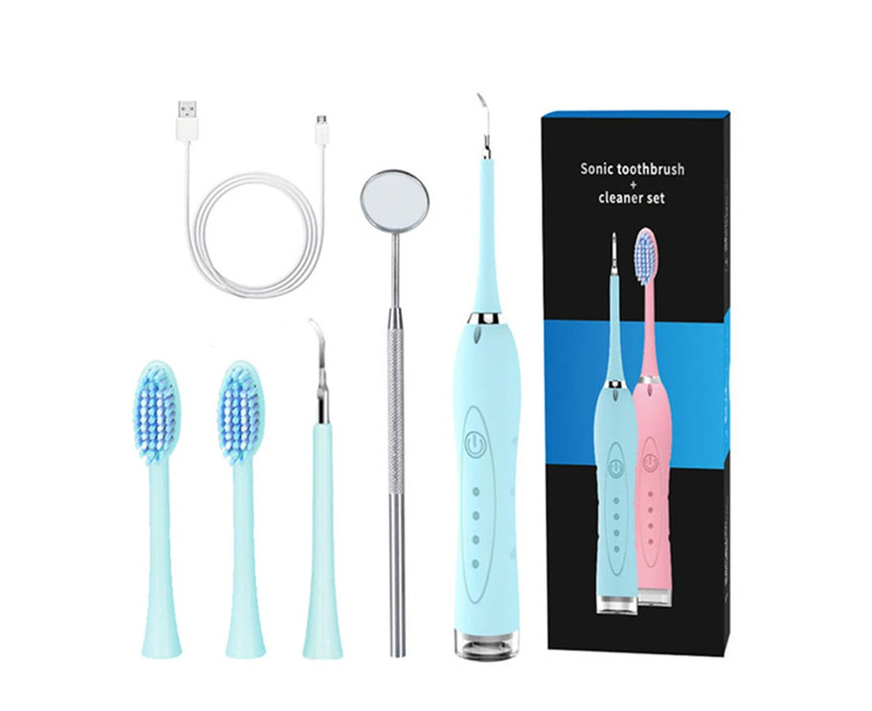 2 in 1 Sonic Dental Scaler Electric Toothbrush USB Rechargeable Tooth Calculus Remover Teeth Whiten Stains Tartar Cleaner - Blue