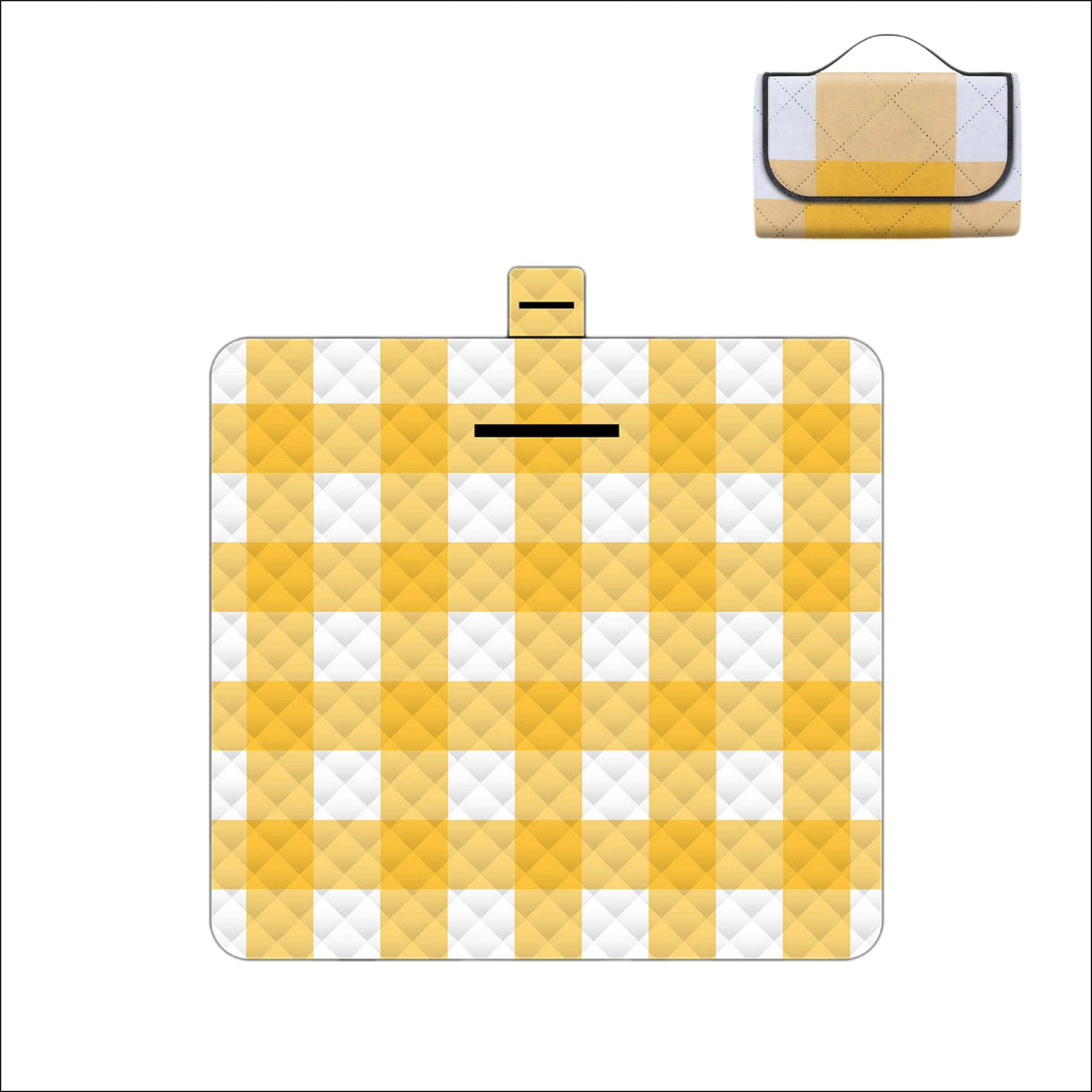 Outdoor Bees Foldable Waterproof Picnic Blanket Yellow Grid