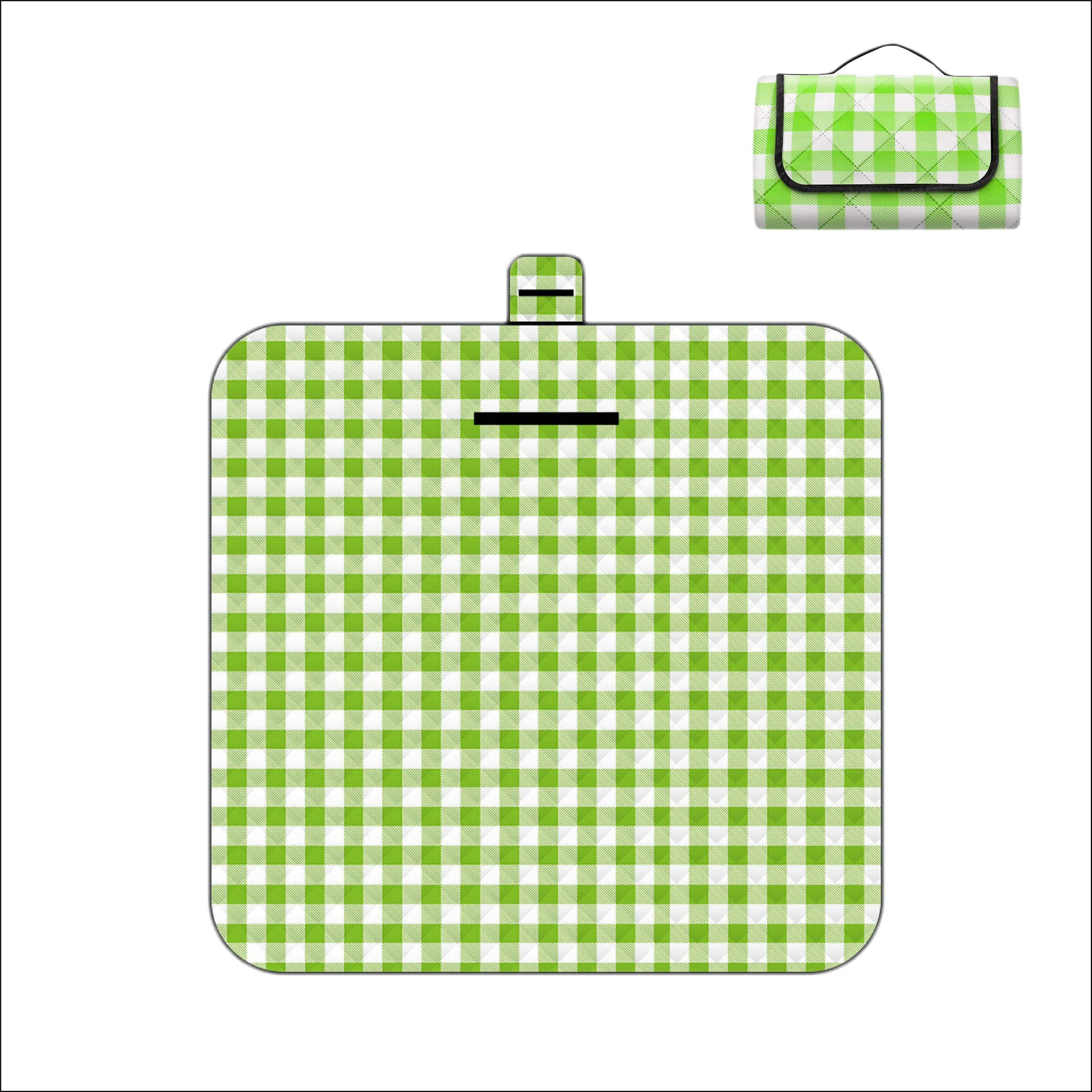 Outdoor Bees Foldable Waterproof Picnic Blanket Green Grid