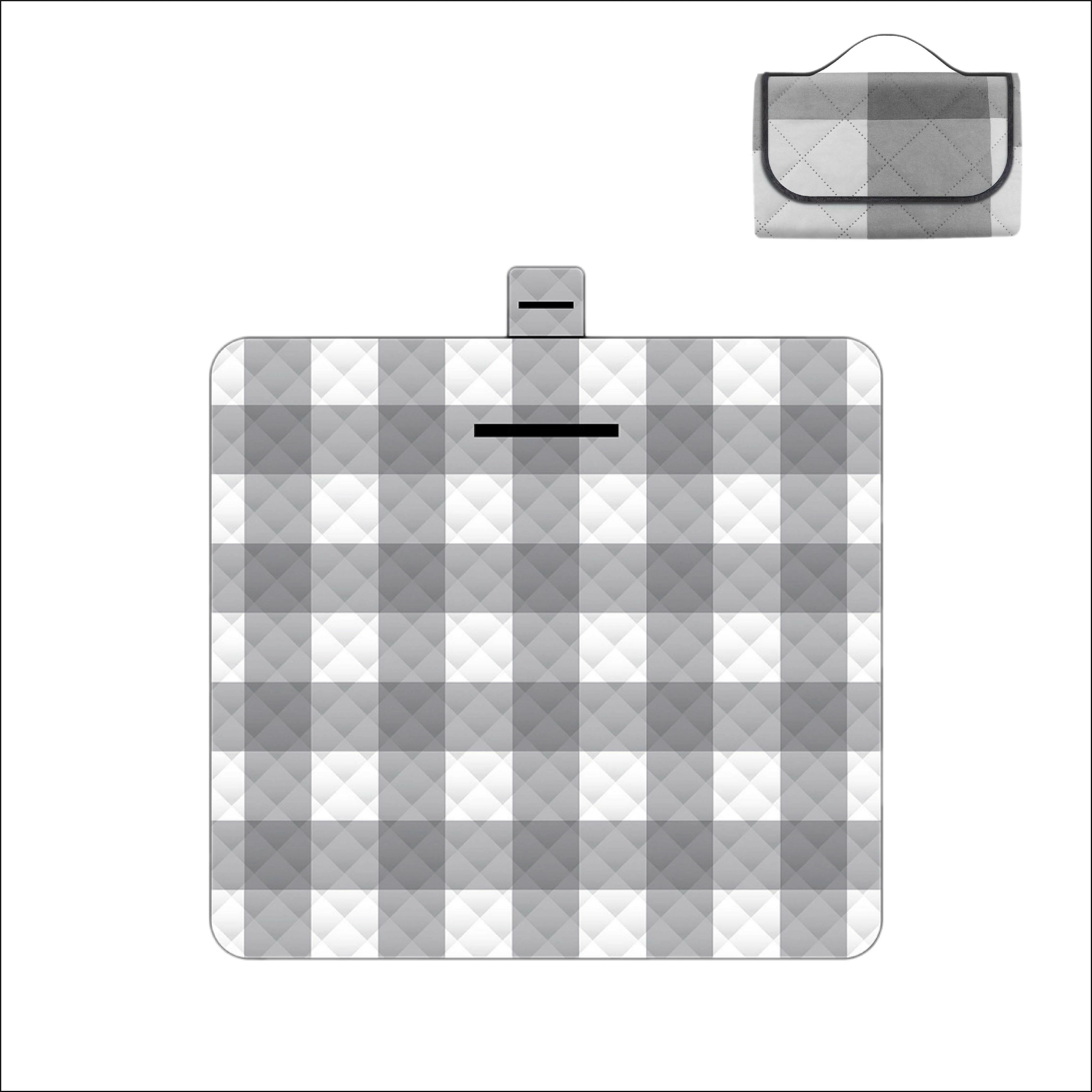 Outdoor Bees Foldable Waterproof Picnic Blanket Grey White Grid