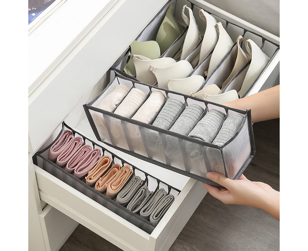 Grey 3PCS Set Drawer Organizer Divider Foldable Storage Closet Bra Sock Underwear Wardrobe Box