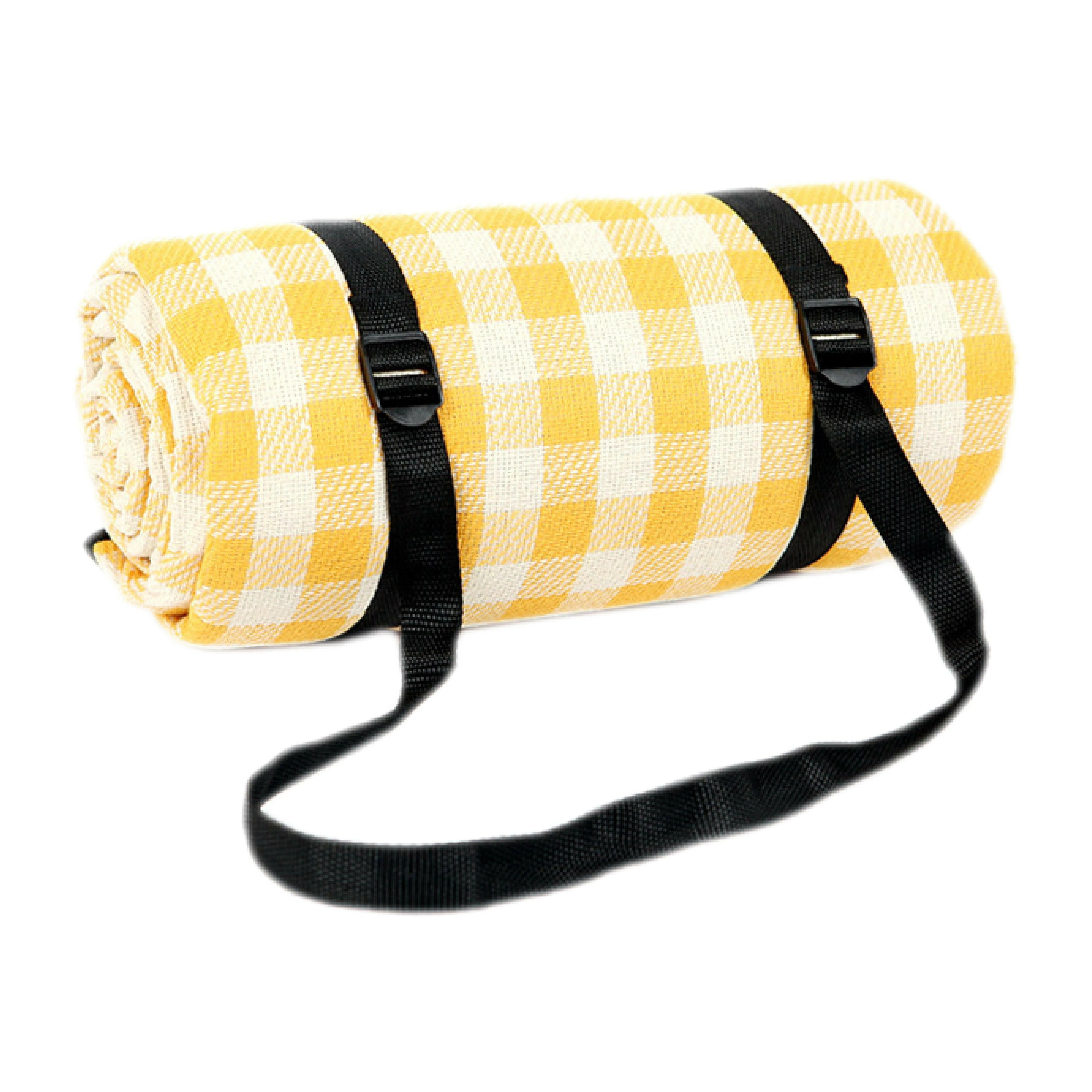 Outdoor Bees Premium Waterproof Picnic Blanket Camping Mat Yellow Grid