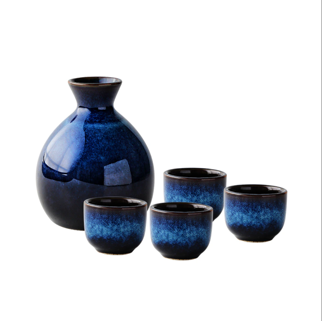 Blue Ceramic Japanese Sake Set - Blue