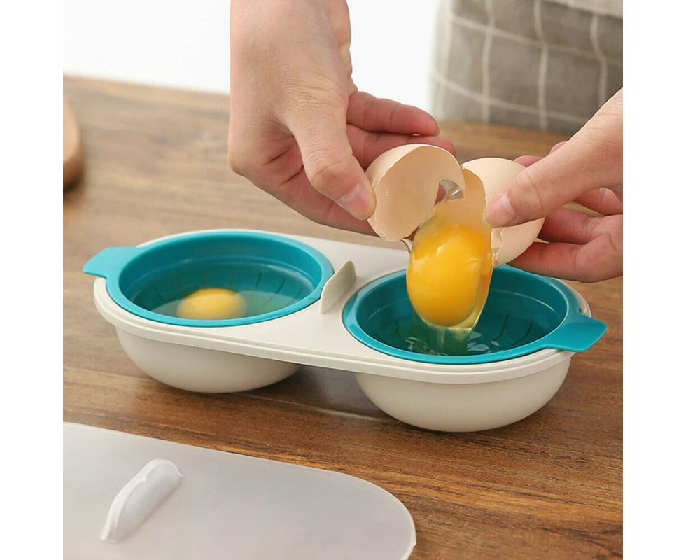 Blue Draining Egg Boiler Set Edible Silicone Double Microwave Egg Poacher Cooker Cookware Breakfast Kitchen Gadgets