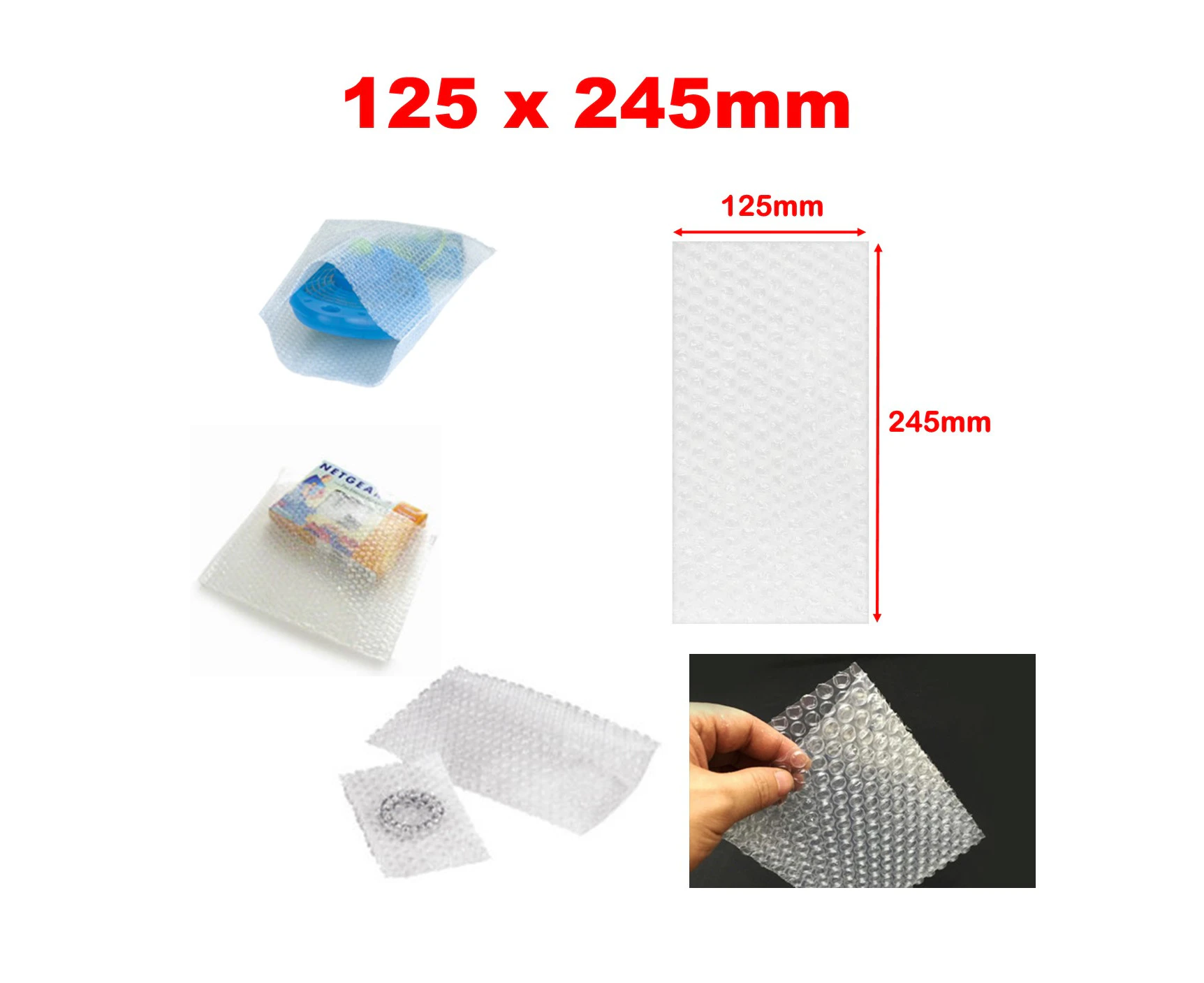 100x (125 x 245mm) 10mm Clear Bubble Bag