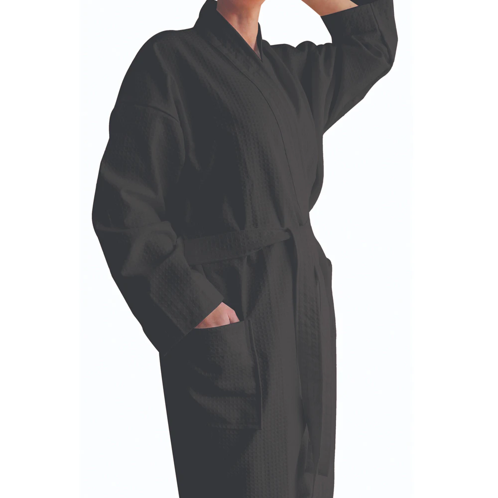 Jason Commercial Waffle Kimono Bathroom/Bedroom Robe Set 127cm Ebony 240GSM