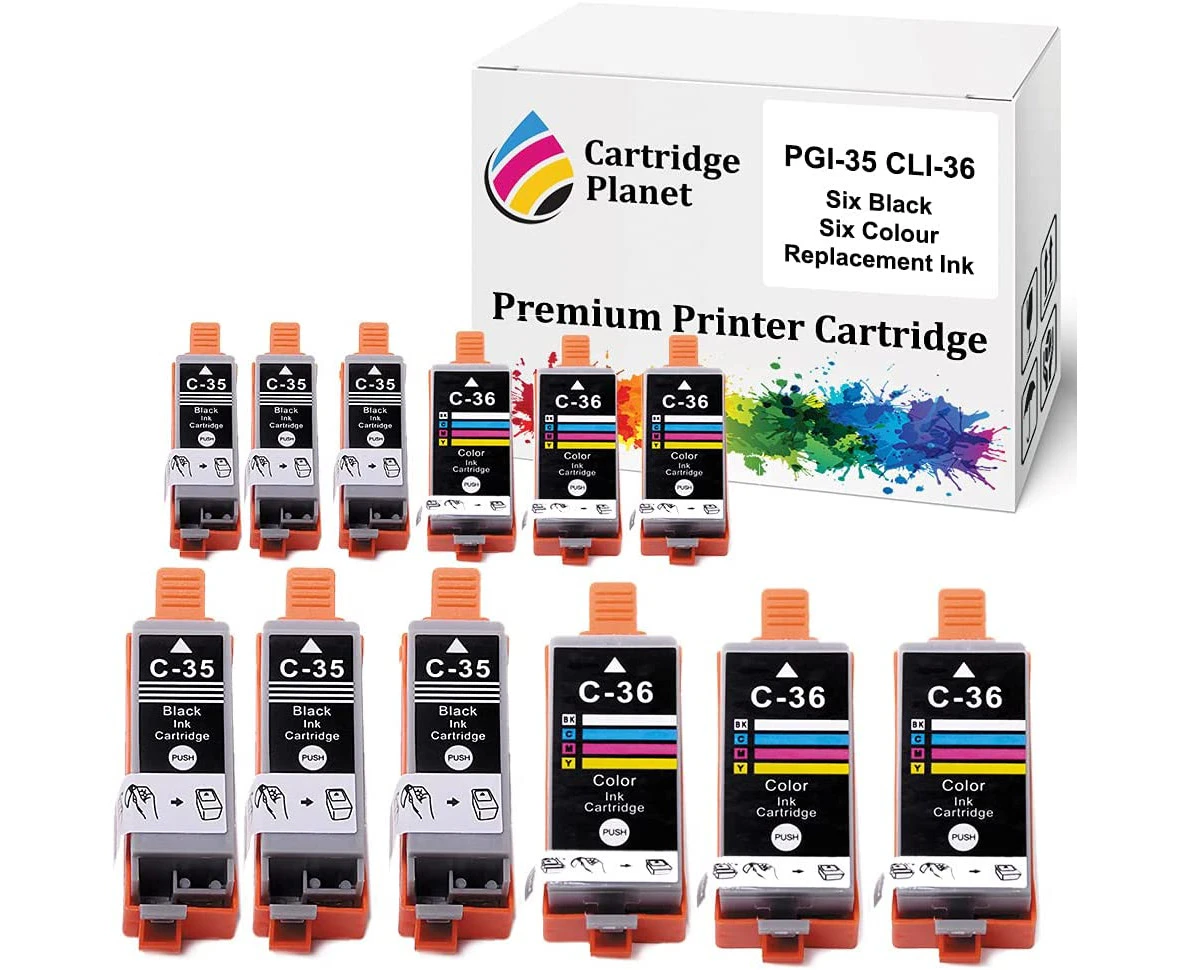 12 Pack (6BK,6C) Compatible Ink for Canon PGI-35BK CLI-36C PGI35BK CLI36C for Canon IP100 IP110 TR150