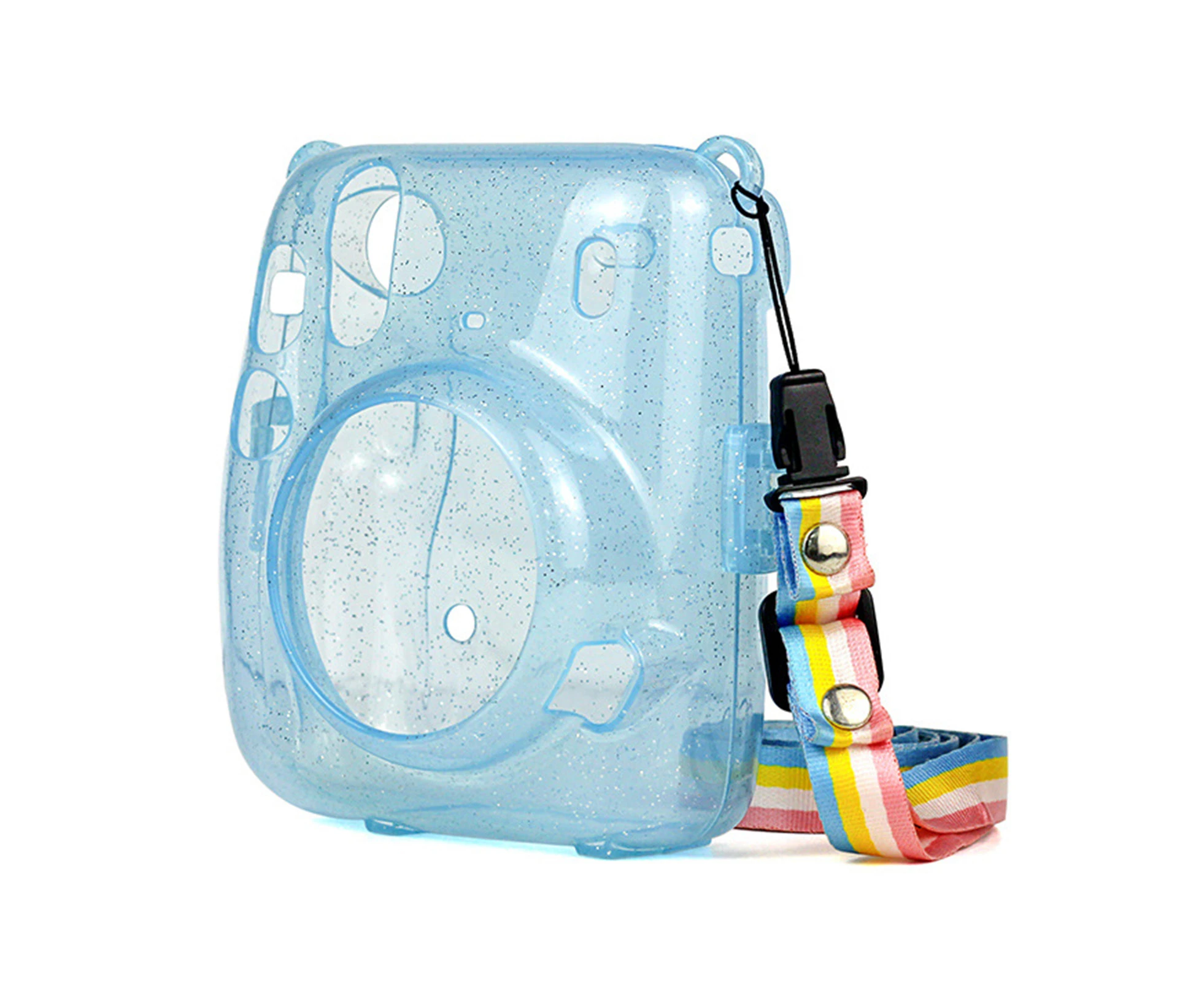 Protective Shell Anti-scratch Easy Installation PVC Shiny Camera Protective Cover with Shoulder Strap for Instax Mini 11-Blue