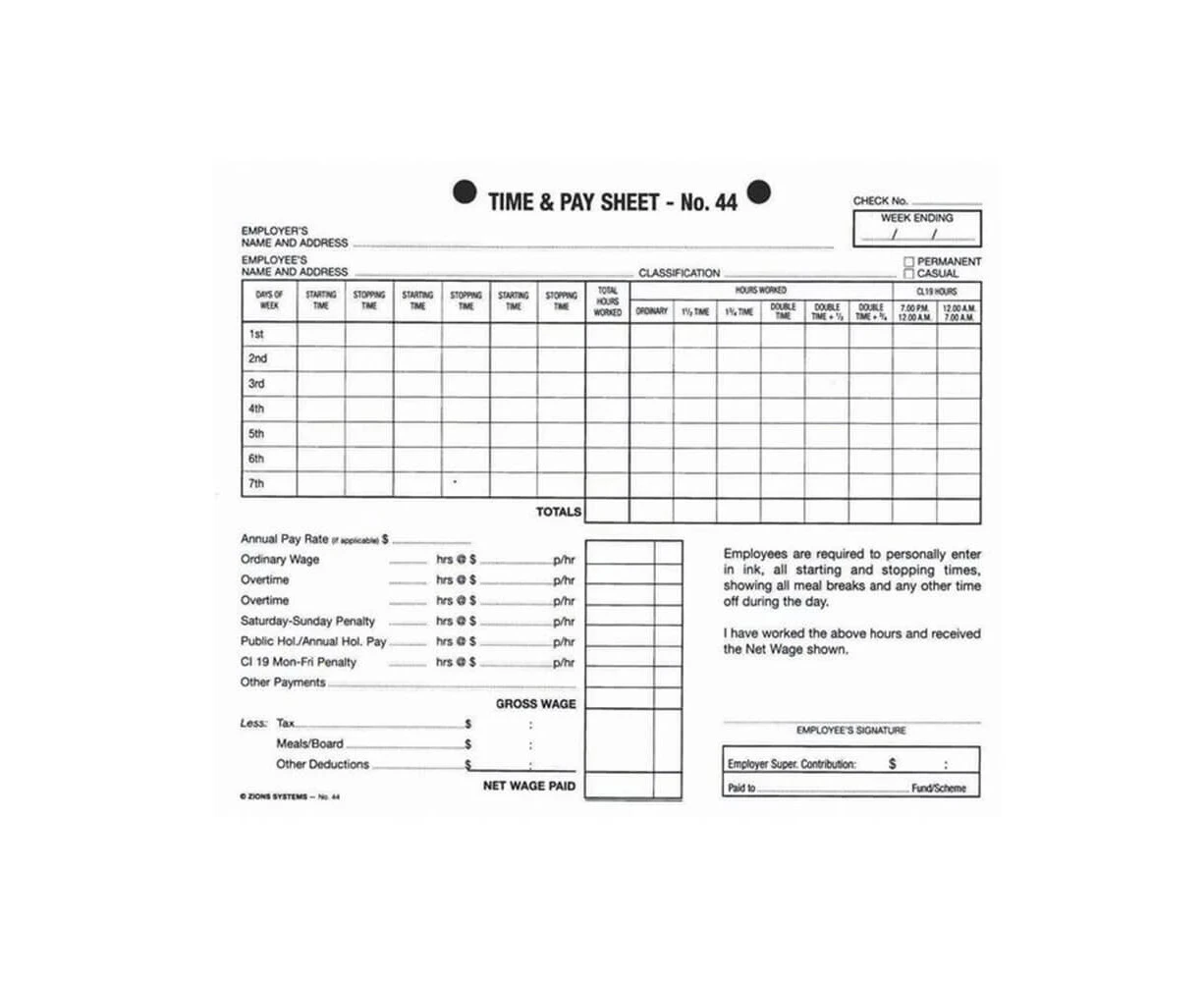 Zions Hotel Time Sheet