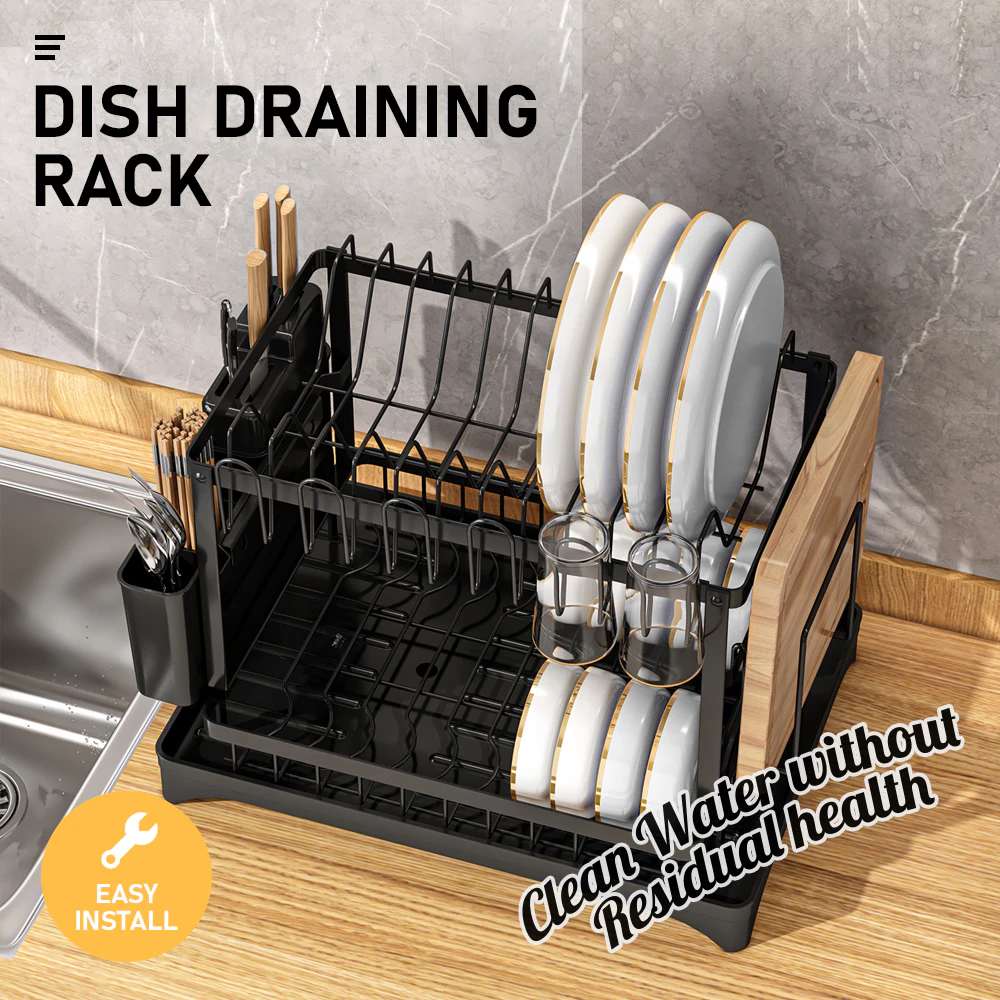 2 Tier Dish Drying Rack Plate Drainer Cutlery Holder Kitchen Organiser Storage