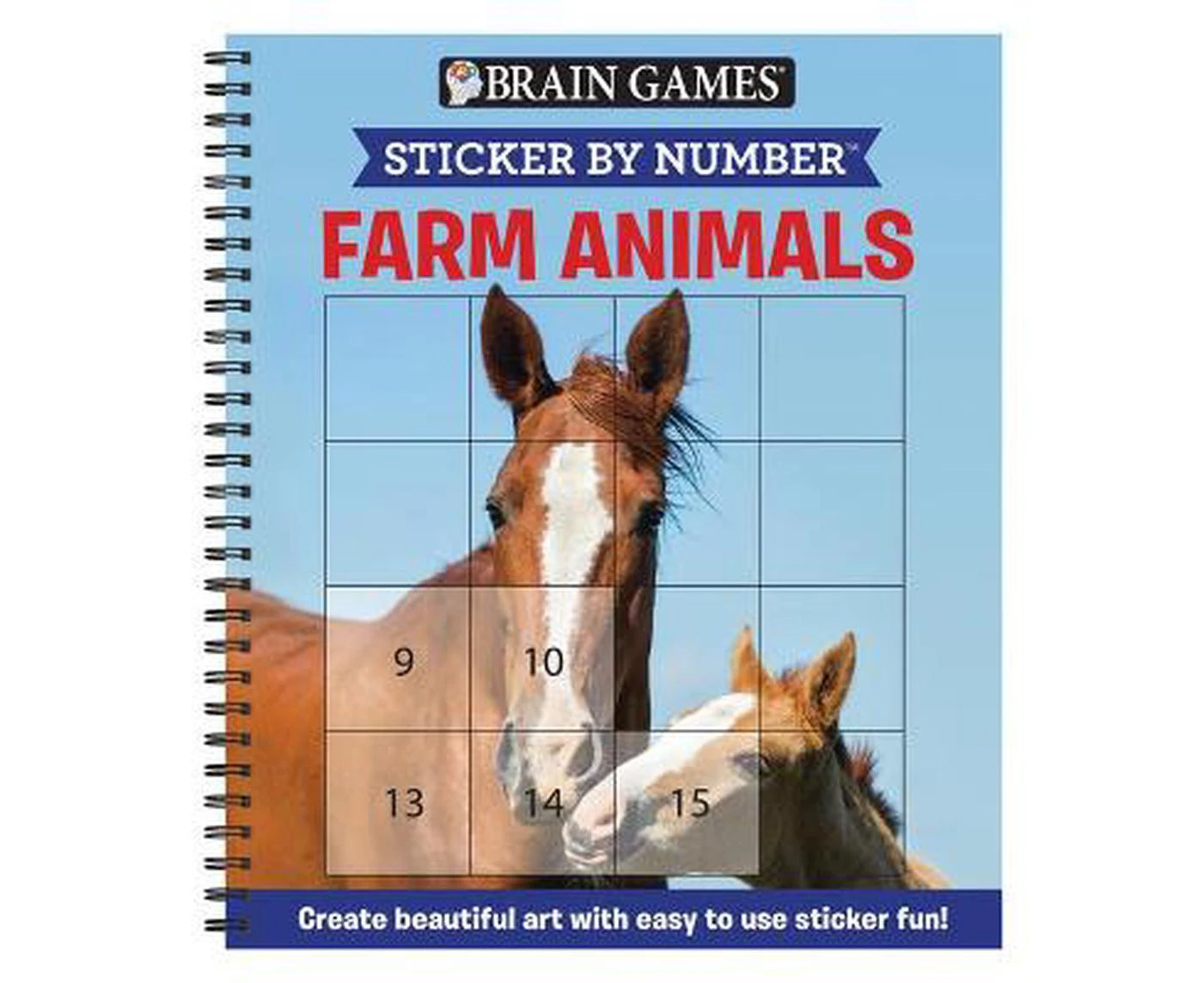 Brain Games - Sticker by Number: Farm Animals (Square Stickers): Create Beautiful Art with Easy to Use Sticker Fun!