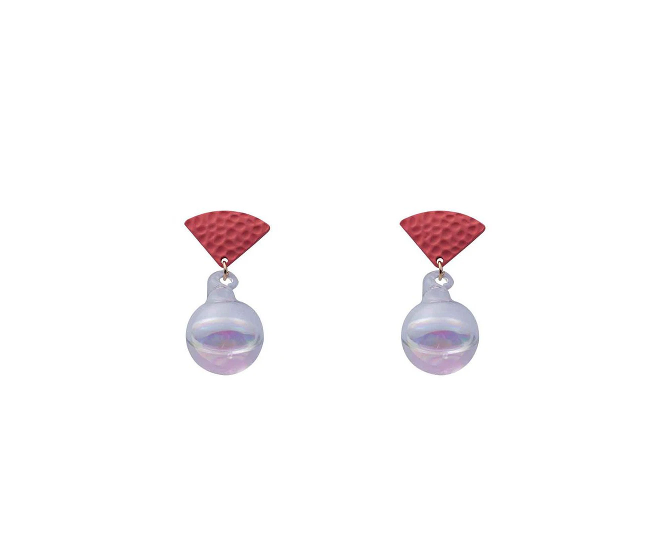 Crystal Water Glass Ball Drop Earrings Red Fan-shaped Jewelry Gift For Women Girls