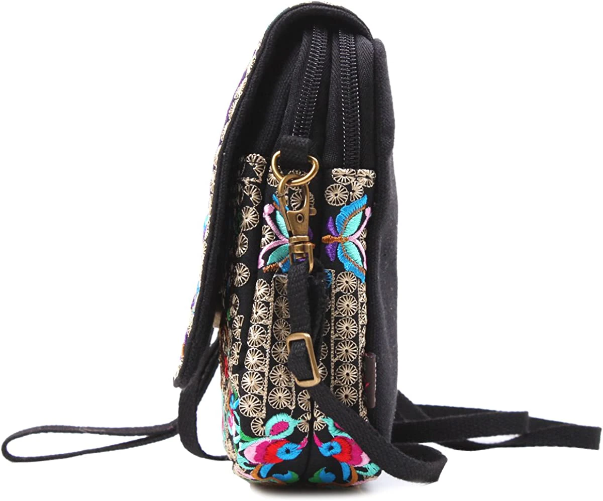 Embroidered Cute Mini Crossbody Bag for Women Small Handbags Wristlet Wallet Bag Cell-phone Pouch Coin Purse