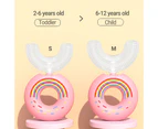 Professional U-Shaped Toothbrush Cute Adorable Cartoon Dinosaur/Donut Design Oral Brush for Kids-Pink M