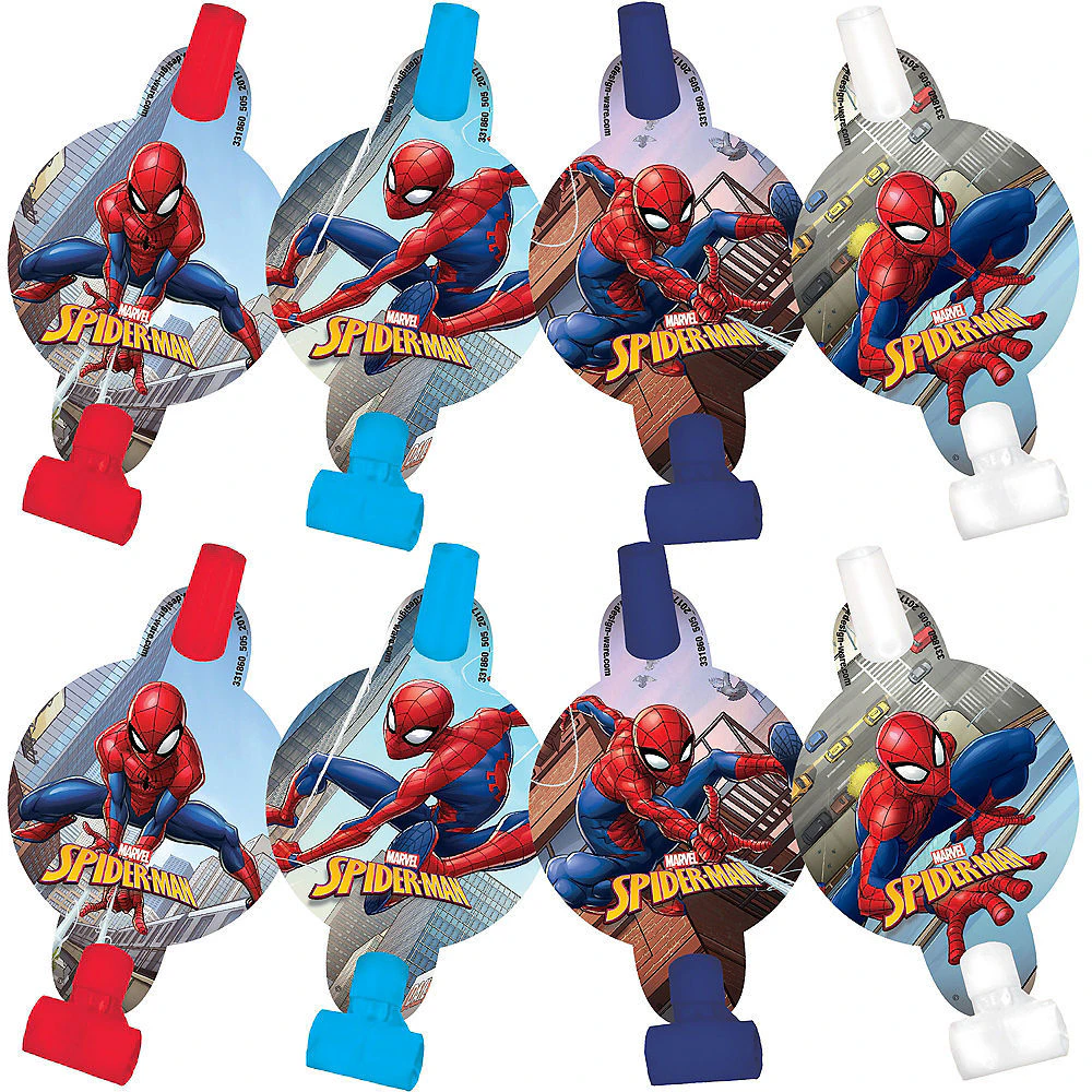 Spiderman Party Supplies Blowouts with Medallions 8 Pack