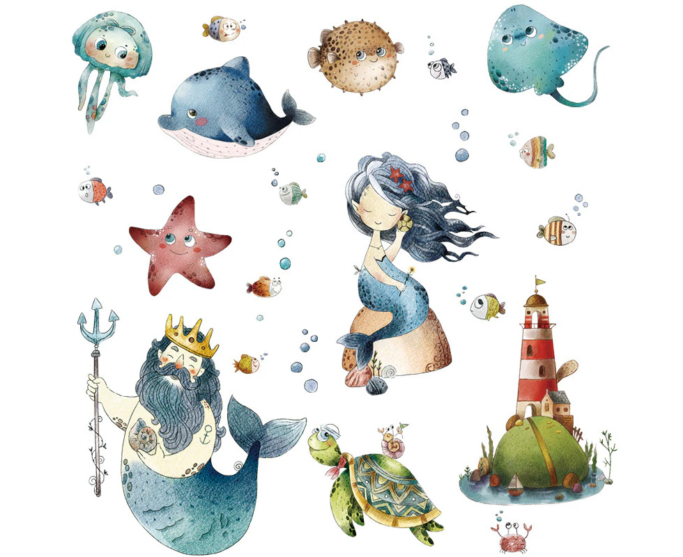 Cartoon Mermaid Wall Sticker Home Decals (Size:106cm x 68cm)