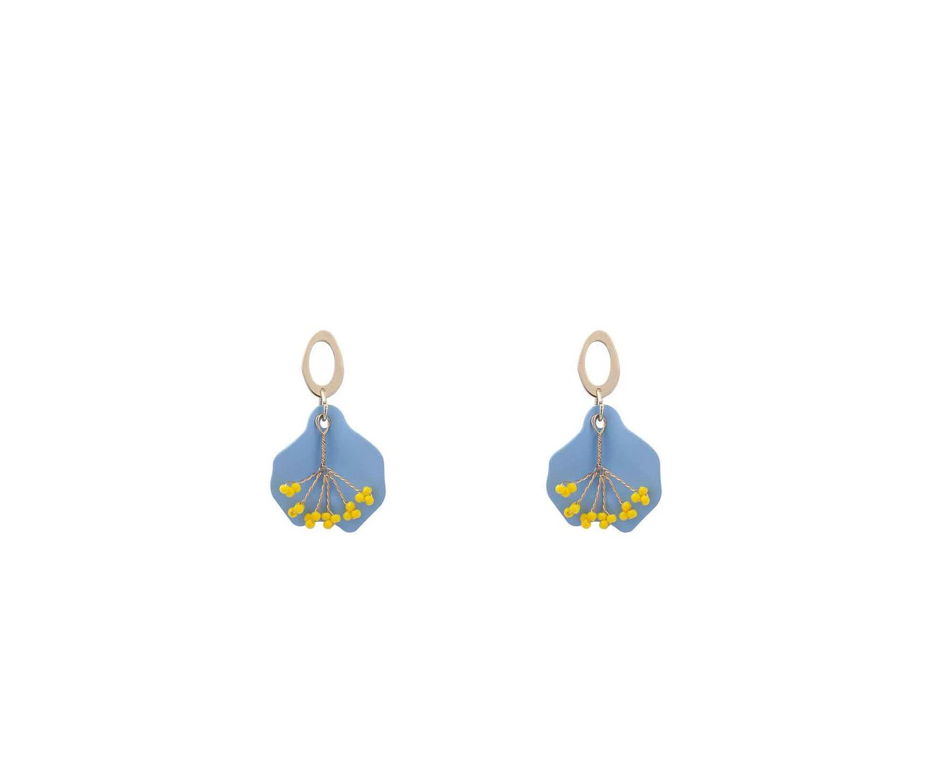 Blue Flower Fanshaped Earring Studs Women Girls Party Wedding Dressing Ear Rings