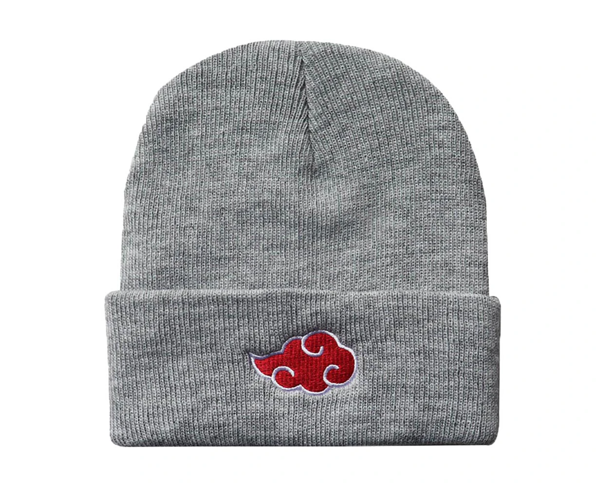 UUE Ladies Mens Winter Knitted Hat Anime Naruto Akatsuki Embroidered Beanie Cap - Grey