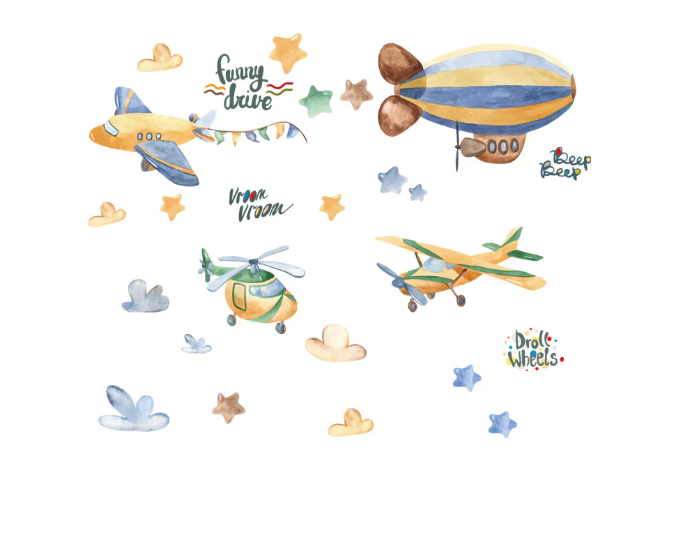 Cartoon Balloon Plane Wall Stickers Decals (Size:120cm x 60cm)