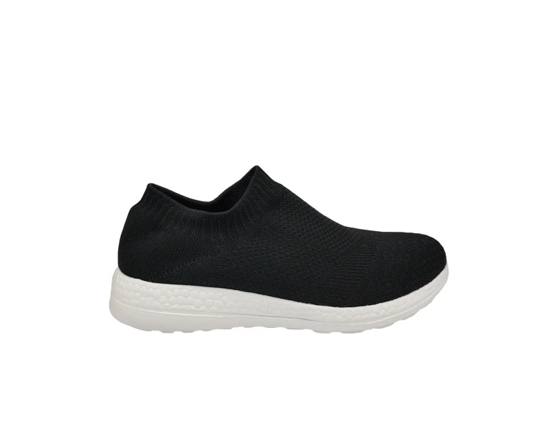 MVP Fly Mens Shoes Knitted Top Pull On Casual Lightweight Sole Soft - Black