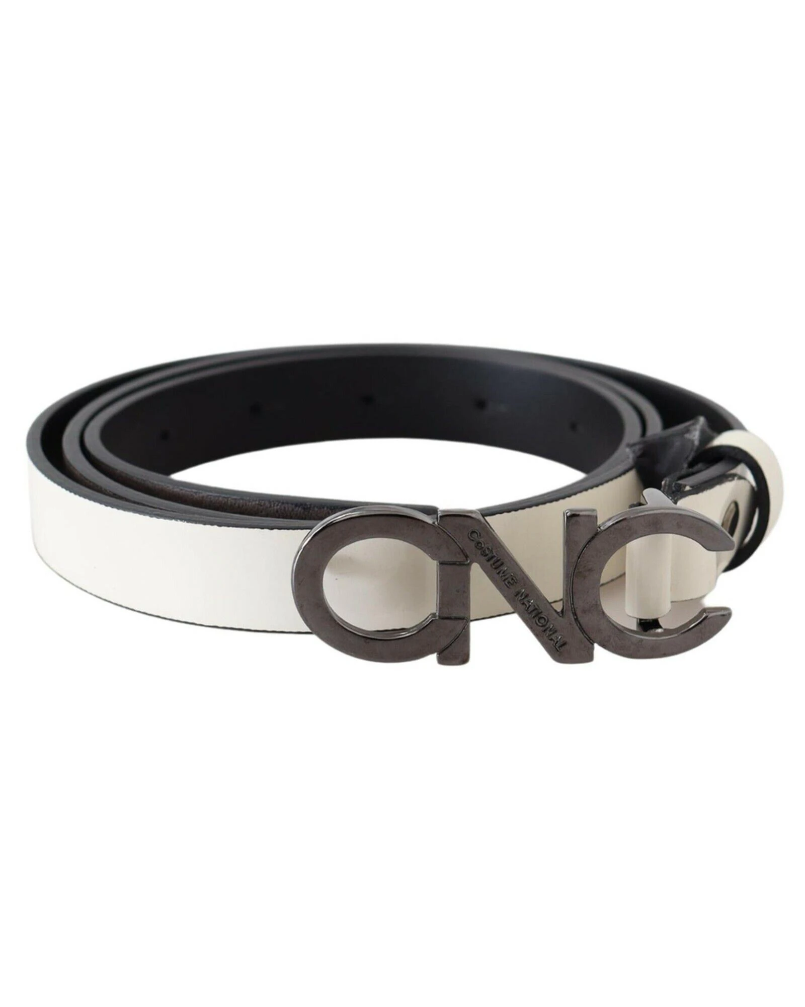 Belt Mettalic Gray Leather Logo Belt