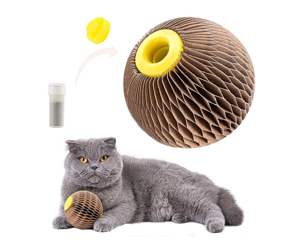 Miserwe Cardboard Scratching Ball Catnip Pet Cat Toys-Round Shape