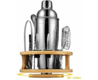 10Pcs Cocktail Shaker Set Bartender Kit with Rotating Bamboo and 10-Piece Stainless