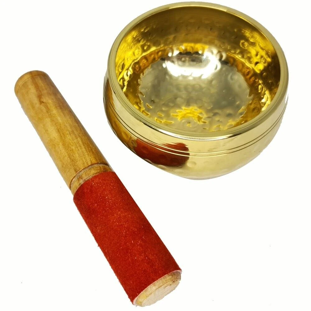 Tibetan Singing Bowl Hand Beaten Hammered Brass Dotted Meditation - 5cm x 9cm