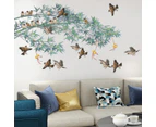 Chinese Style Wall Decals with Bamboo and Birds, Self-Adhesive Stickers for Living Room Sofa TV Background Decoration