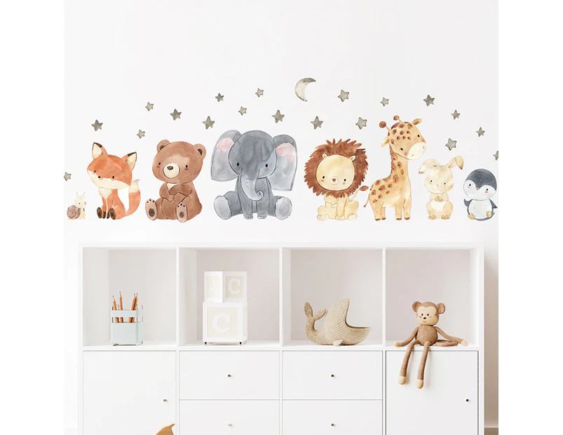 Woodland Animals Leaf Wall Decals- Bear Fox Deer Wall Stickers- Baby Nursery Classroom Wall Decor