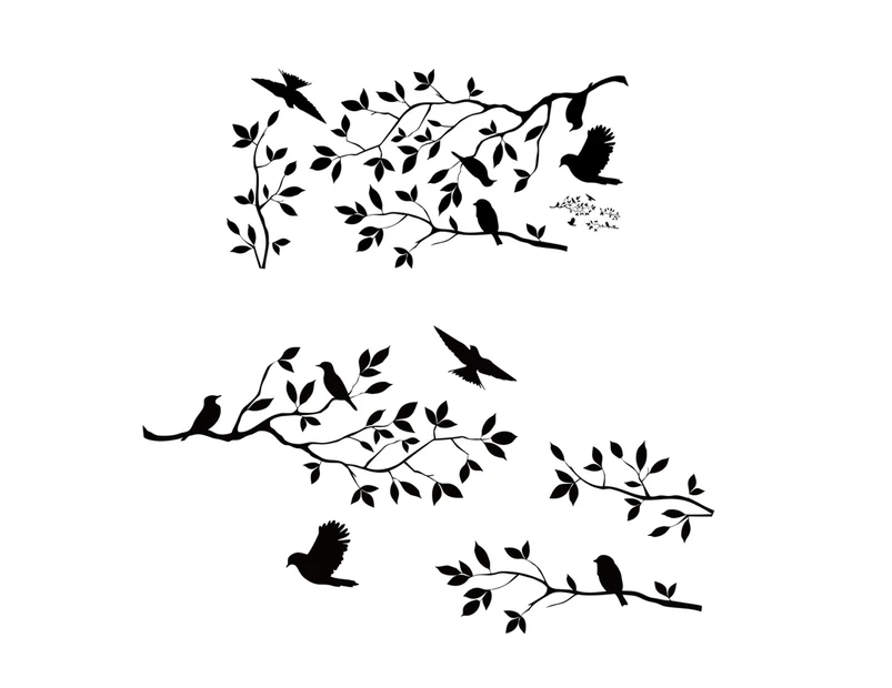 Wall Stickers for Bedroom-Tree Branches Wall Decals with Birds for Living Room, Woodland Nursery Decor(Black)